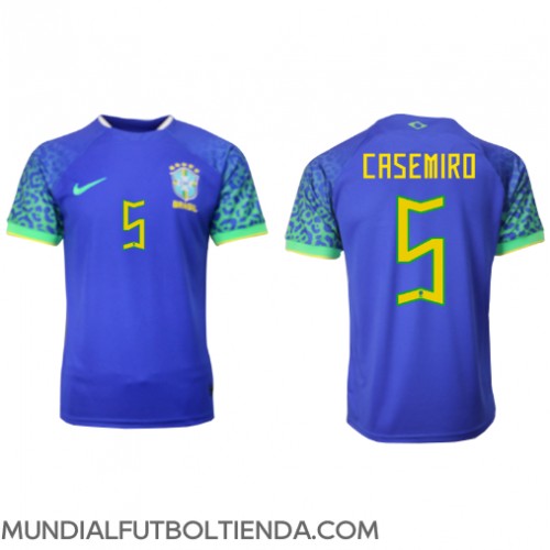 Camiseta Brasil Casemiro #5 Segunda Equipación Replica Mundial 2022 mangas cortas